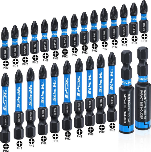 27PCS Phillips Bits #2 Impact 1" and 2" Long Strong Magnetic Drill Bits Anti Slip 1/4 Inch Hex Shank S2 Alloy Steel Impact Ph2 Screwdriver Power B...