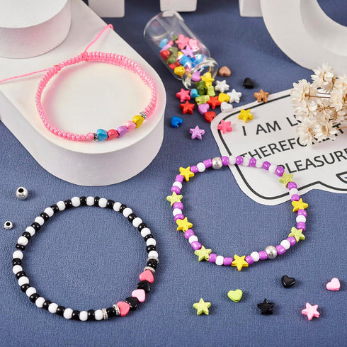 Craftdady 156Pcs Alloy Star Heart Beads 12 Colors Small Love Heart Star Pony Beads with Metal Spacer Beads for DIY Craft Friendship Bracelet Neckl...