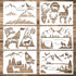6pcs Mountain Stencils for Painting on Wood, Reusable Wood Burning Stencils Pine Tree Wildlife Deer Template Forest Pattern Stencils for Wall Draw...