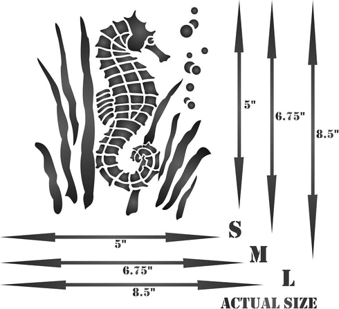 Seahorse Stencil, 6 x 6.5 inch (M) - Sea Ocean Nautical Seashore Reef Stencils for Painting Template...