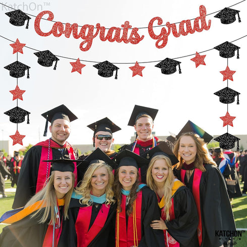KatchOn, Glitter Congrats Grad Banner Red and Black - 10 Feet | Black and Red Graduation Banner, Grad Cap Garland for Grad Decorations Class of 20...