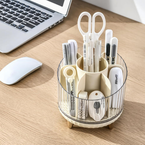 Makeup Brush Holder, 360 Rotating Cosmetics Makeup Brush Organizer with 7 Compartment, Makeup Organizer for Vanity, Home Office Supplies Storage C...