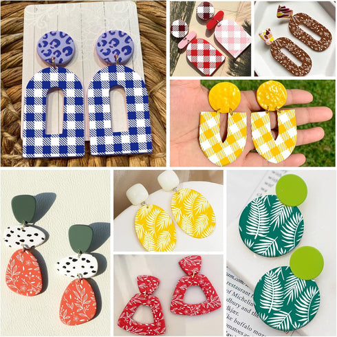 Juome Silk Screen Stencils for Polymer Clay, 3Pcs Reusable Silk Screens Printing Kit with 2Pcs Scrapers, Polymer Clay Tools for Earring Jewelry Ma...