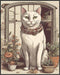 Posterizer 1 pcs- White cat sitting next to small pots-Art for Animal Lovers-Floral Botanical Art- Gift for Men Women Entrepreneur Teens-Living Ro...