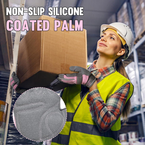 HANDLANDY Womens Work Gloves with Grip, Safety Moving Driving Gloves Touch Screen, Utility Yard Workers Gloves Pink (Grey- pink, Small (Pack of 1)...