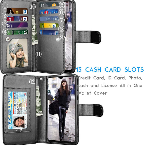Galaxy A50 Case, Galaxy A30S / A50S / A50 Wallet Case, Luxury Cash Credit Card Slots Holder Carrying Folio Flip PU Leather Cover [Detachable Magne...