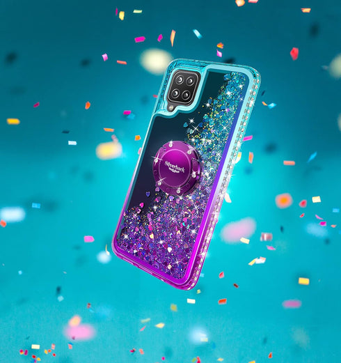 Silverback for Galaxy A12 Case with Ring Kickstand, Women Girls Bling Holographic Sparkle Glitter Cute Cover, Diamond Ring Protective Phone Case f...
