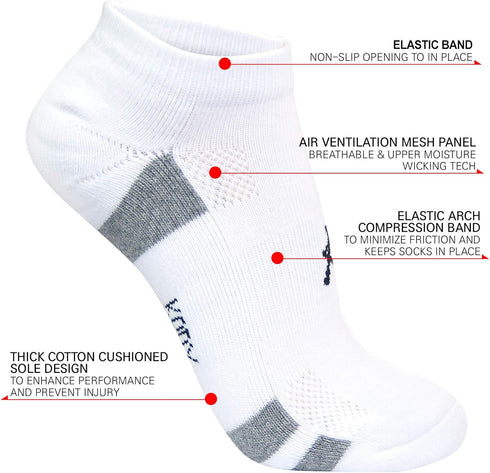 KONY Women's 6 Pairs Thick Cotton Cushioned Low Cut Ankle Athletic Socks Air-cross Mesh No Show Running Socks, Size 6-9...