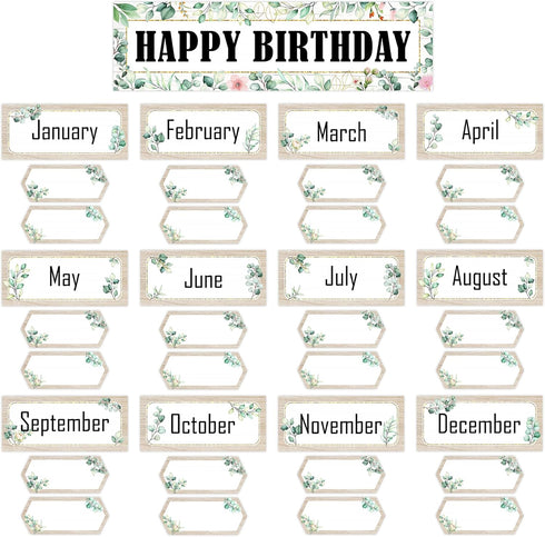 Lucleag 53 PCS Eucalyptus Birthday Cutouts for Bulletin Board Decorations, Classroom Happy Birthday Chart Name Plates Set for Wall Bulletin Board ...