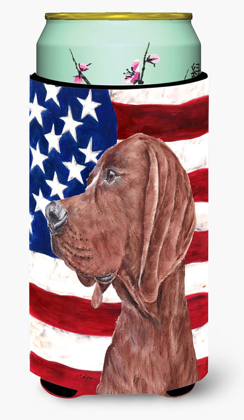 Caroline's Treasures SC9635TBC Redbone Coonhound with American Flag USA Tall Boy Hugger Can Cooler Sleeve Hugger Machine Washable Drink Sleeve Hug...