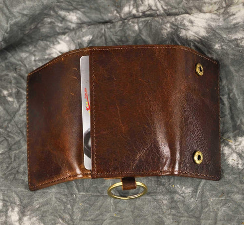 Le'aokuu Mens Genuine Leather Car Key Case Loop Hook Coin Case Cover Wallet Snap...