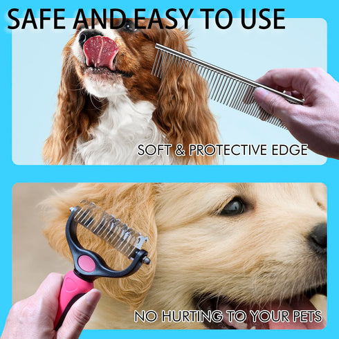 OneCut Pet Grooming Brush and Metal Comb Combo, Pet Grooming Rake and Brushes for Small, Medium & Large Dogs Double Sided Deshedding Tool Removes ...