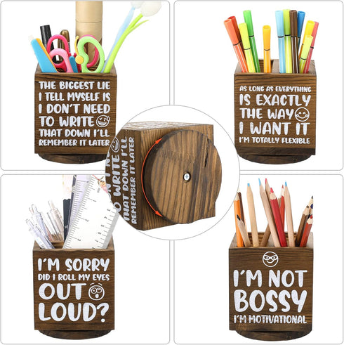 Wooden Spinning Pen Holder for Desk I'll Remember It Later Pencil Holder Cute Organizer Funny Desk Decor Pencil Case Art Supply Storage Box for Ho...
