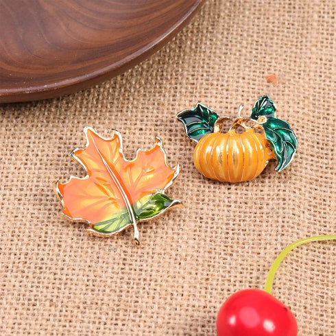 Thanksgiving Pin Pumpkin Brooch Maple Leaf Brooch Fall Pin Fall Jewelry Clothes Decoration Holiday Brooch 2pcs/set...