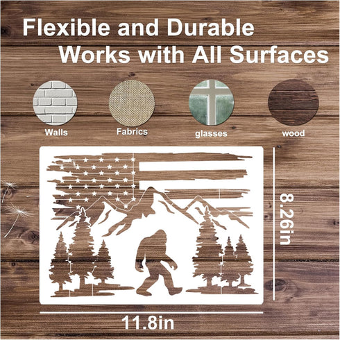 Large Stencils for Painting on Wood Forest Mountains Pine Tree Pattern Plastic Templates Reusable Drawing Templates for Crafts Wall Canvas Art Pro...