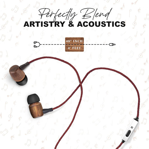 Earth-Budz - Genuine Wood Earbuds, in-Ear Noise-Isolating Headphones, with in-line Microphone. (Earth Diver)...
