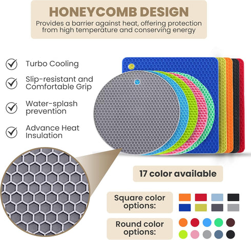 Silicone Trivets for Hot Dishes - Heat Resistant Mats for Countertops, Multipurpose Non-Slip Hot Pads for Kitchen Potholders, Jar Opener, Spoon Ho...