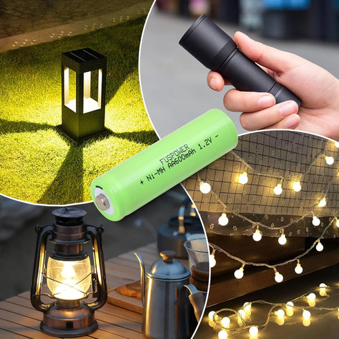 AA Solar Light Batteries Rechargeable AA Batteries Ni-MH 600mAh 1.2V Double A Rechargeable Battery for Outdoor Solar Garden Lights (8 Count (Pack ...