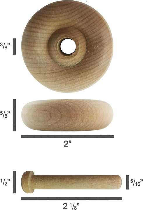 Wood Wheels - 12 Pack with Free Axle Pegs - Made in USA (2" Diameter)...