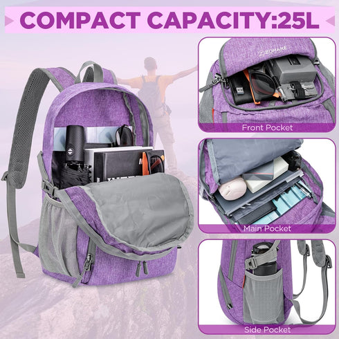 ZOMAKE 25L Packable Backpack for Women Men - Small Lightweight Hiking Daypack for Travel - Tear Resistant Foldable Day Pack...