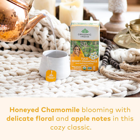 Organic India Tulsi Honey Chamomile Herbal Tea - Holy Basil, Stress Relieving & Calming, Immune Support, Adaptogen, Vegan, USDA Certified Organic,...