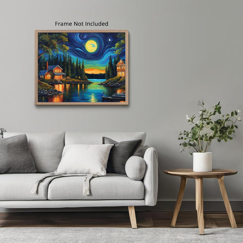 Posterizer 1 pcs- quaint old village-building in nature-night sky 6-Landscape & Nature Art-Floral Botanical Art- Decor for Home & Office- unframed...