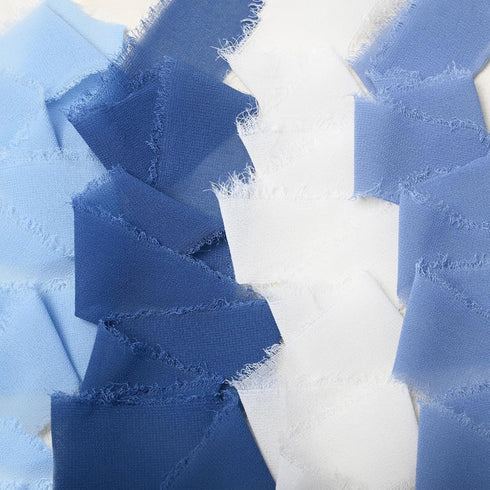 4 Pieces Handmade Fringe Chiffon Silk Ribbon 1.5" x 5.47Yd *4Pcs(Total 21.87Yd) Blue Ribbons Set for Wedding Invitations Bridal Bouquets Gifts Wra...