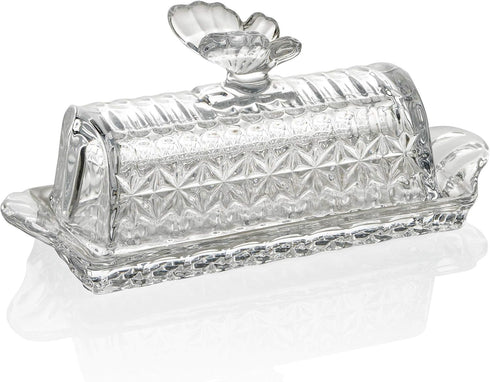 Bezrat Glass Butter Dish | Premium Butter Dish with Lid and Easy Grip Handle | Easy to Use and 100% Food Safe - Dishwasher Safe | Butterfly Additi...