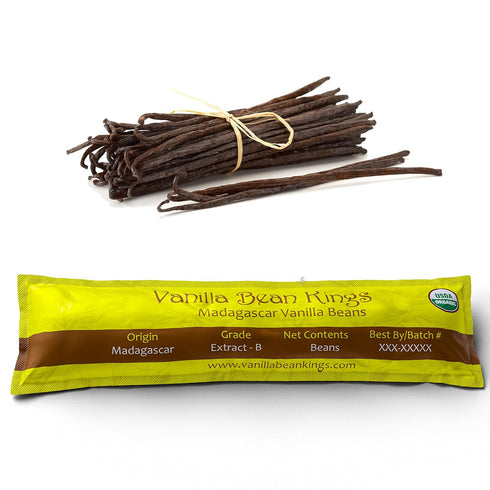 5 Organic Madagascar Vanilla Beans - Whole Extract Grade B Pods for Baking, Homemade Extract, Brewing, Coffee, Cooking...