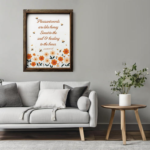 Posterizer 1 pcs-cute bees and flowers Pleasant Words bible verse-Religious Posters-Motivational & Inspirational Art-Gifts for Christians - UNFRAM...