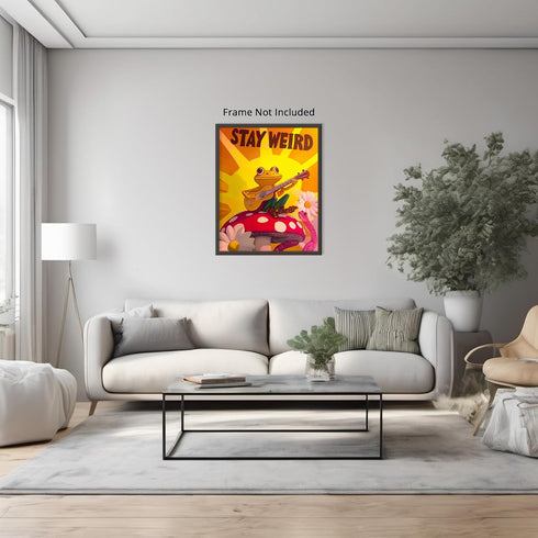 Posterizer 1 pcs-weird frog playing music in psychedelic nature-stay weird 1-Fantasy & Fiction Art-Comedy Art-Living Room Bedroom Decor- unframed ...