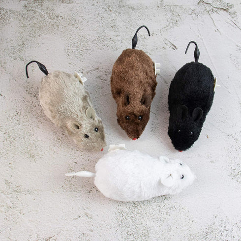 AUEAR, 4 Pack Wind Up Mouse Racing Mini Jumping Rat Plush Mice Realistic Looking Pet with Twirling Tail...