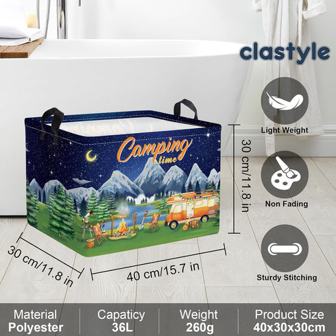 Clastyle Black Night Camping Storage Basket Clothes Toy Tool Food Picnic Basket Outdoor Beach Pool Towel Basket Rectangle Moutain Lake Fir Tree Ca...