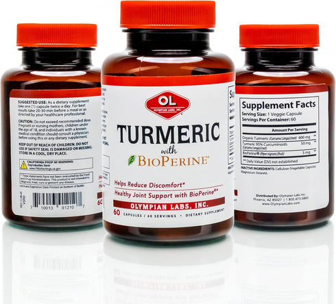 Olympian Labs Turmeric with BioPerine for Superior Absorption, Healthy Joint Support, 60 Capsules...