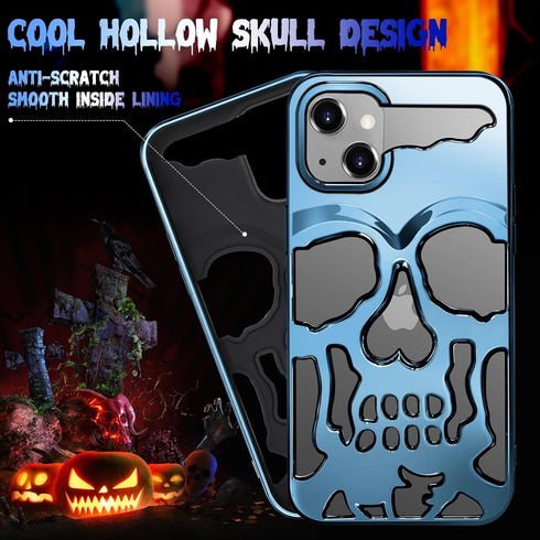 for iPhone 13 Phone Case for Men Women, Cool Skull Skeleton Funny Gothic Hollow Phone case for iPhone 13 Cute Hollowed Plated Shockproof Cover for...