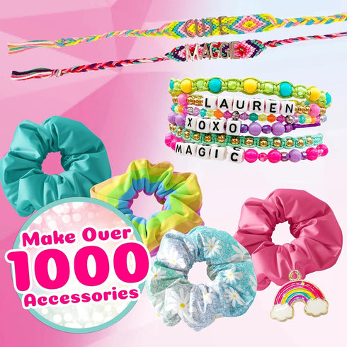 ACTIVITY KINGS 3-in-1 Customizable DIY Hair and Fashion Accessory Gift Set for Girls Ages 6+, Arts and Craft Pack Includes Bracelets, Beads, Scrun...