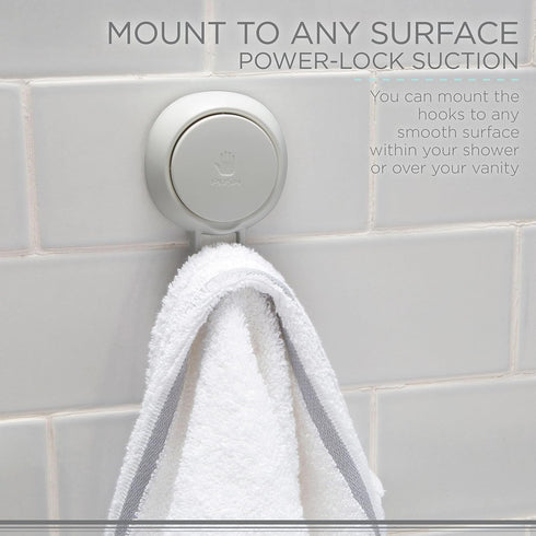 Bath Bliss 2 Pack Power Lock Gel-Suction Hooks | Shower and Bathroom Hook | Towel | Robe | Loofahs | Bags | Jackets | Easy Release | No Tools Requ...