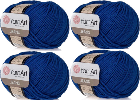 4 Skeins YarnArt Jeans 55% Cotton 45% Acrylic Yarn Blend Thread Crochet Hand Knitting Art Lot of 4skn 200 gr 696 yds (47-Navy Blue)...