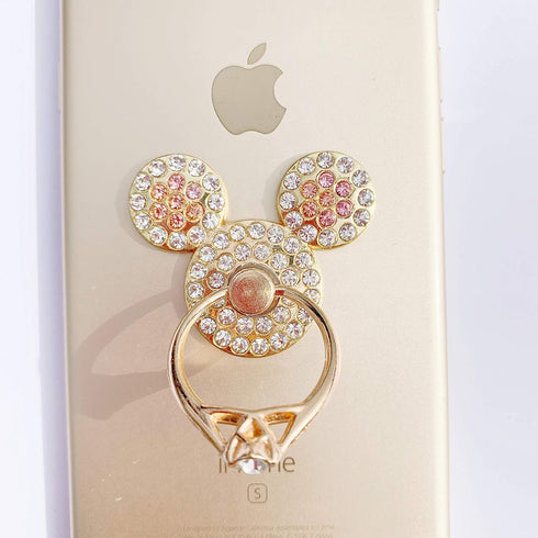 Universal 360 Degree Rotating Finger Ring Stand Holder for Cell Phone or Tablet - Crystal Rhinestone Pink Mouse......
