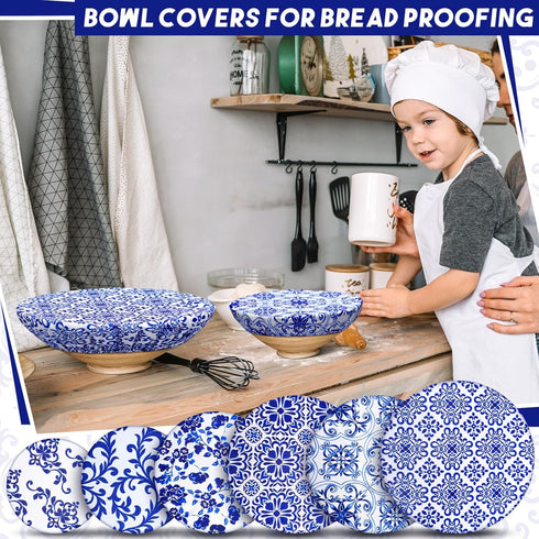 CHENGU 12 Pcs Reusable Bowl Covers Bulk Elastic Cloth Fabric Bowl Cover for Bread Proof Rising Sourdough 5 Size Dish Food Stretchy Storage Cover (...