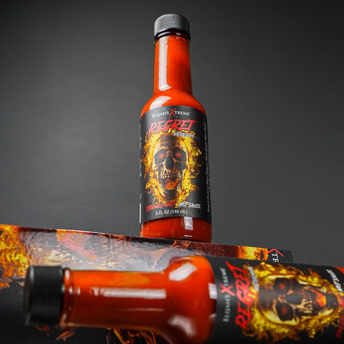 Elijah's Xtreme Regret Reserve Hot Sauce - Carolina Reaper, Trinidad Scorpion, and Habanero Pepper - 5oz bottle contains 70% of the hottest pepper...