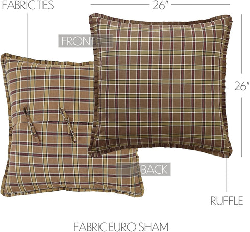 VHC Brands Wyatt Bedding Accessory, Euro Sham 26x26, Plaid Tan...