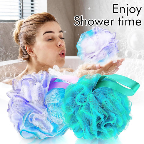 2Pcs Shower Loofahs Bath Sponges, 60g Large Soft Nylon Mesh Puff Balls for Body Wash, Exfoliating Body and Back Scrubber Pouf, Bathing Accessories...