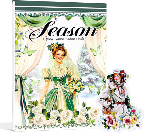 Dwpetzo 278Pcs Seasons Landscape Scrapbooking Journaling Sticker Book Precut, 3 Assorted Adhesive Washi, PET, and Paper Materials Stickers for Jun...