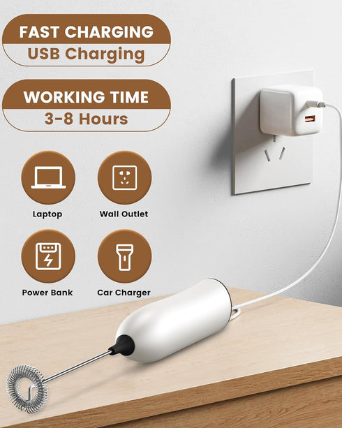 Frother Wand Rechargeable, USB Charging Milk Frother Handheld Powerful Coffee Frother for Coffee Latte, Cappuccino, Mocha, Macchiato, Frappe and P...