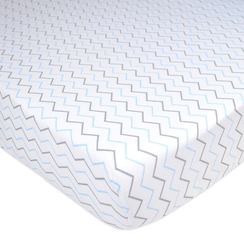 TL Care 100% Natural Cotton Fitted Crib Sheet 52" x 28" - Soft, Breathable, Hypoallergenic & Gentle Toddler Bed Sheet, Blue Zigzag, Neutral for Bo...