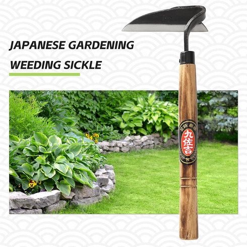 Japanese Garden Hoe for Weeding Sickle, Hoe Garden Tool Hand Grass Sickle, Weeding Tool for Gardening with High Carbon Steel Blade for Cutting Gra...