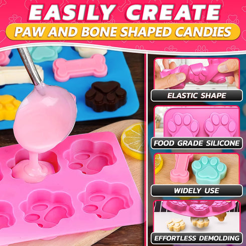 2 Pcs Dog Treat Molds for Baking and Freezing – Bone & Paw Shaped Silicone Dog Treat Mold, Non-Sticking, Blue & Pink – Easy Release Design for Hom...