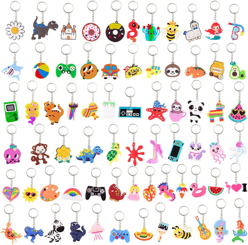 70Pcs Video Game Party Favors Video Game Keychains for Kids Birthday School Party Dinosaur Donut Marine Animal Mermaid Rainbow Bulk Keychains for ...