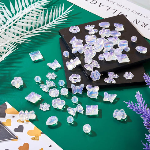 FASHEWELRY 120pcs Clear Acrylic Beads Transparent Mixed Cute Beads for Bracelets, Glitter Powder Bear Bowknot Rabbit Flower Pony Beads Bulk for DI...